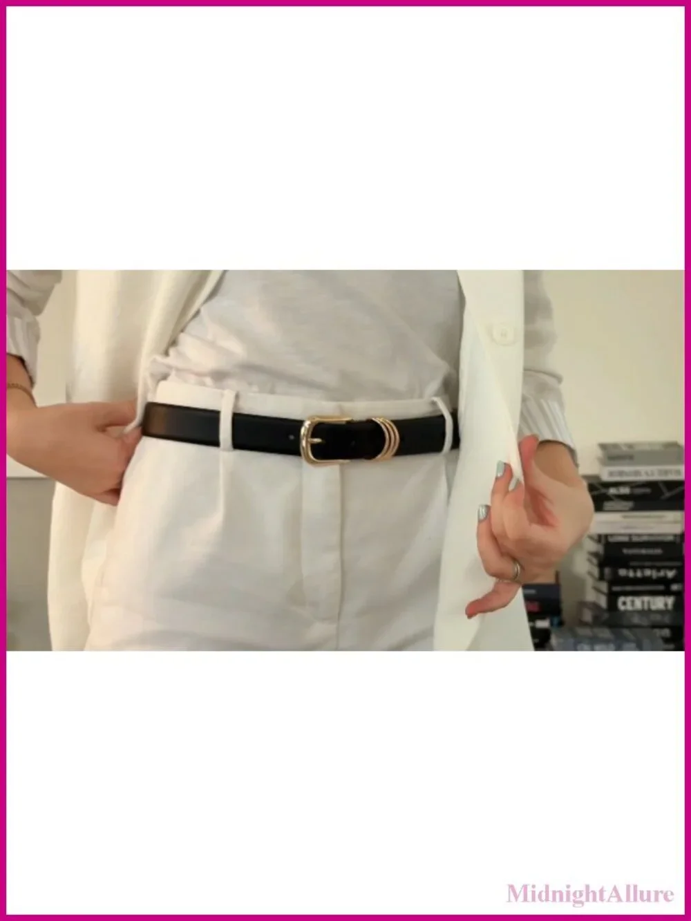 Women's Faux Leather Belt with Gold Buckle & Metal Rings